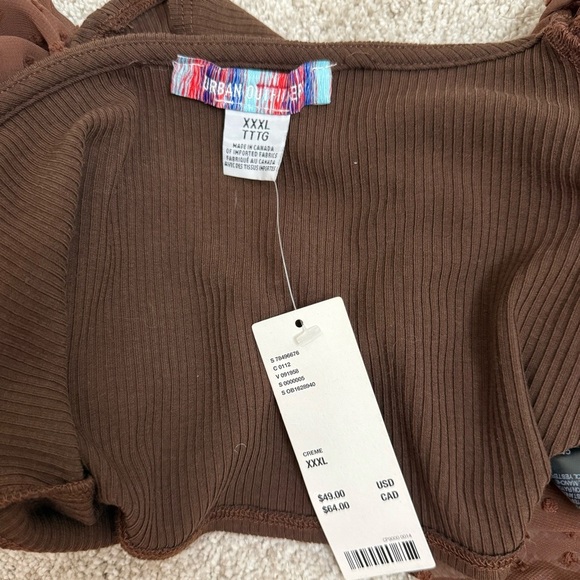 NWT Urban Outfitters Mirabel Puff Sleeve Cropped Blouse Chocolate Brown XXXL - Picture 7 of 9